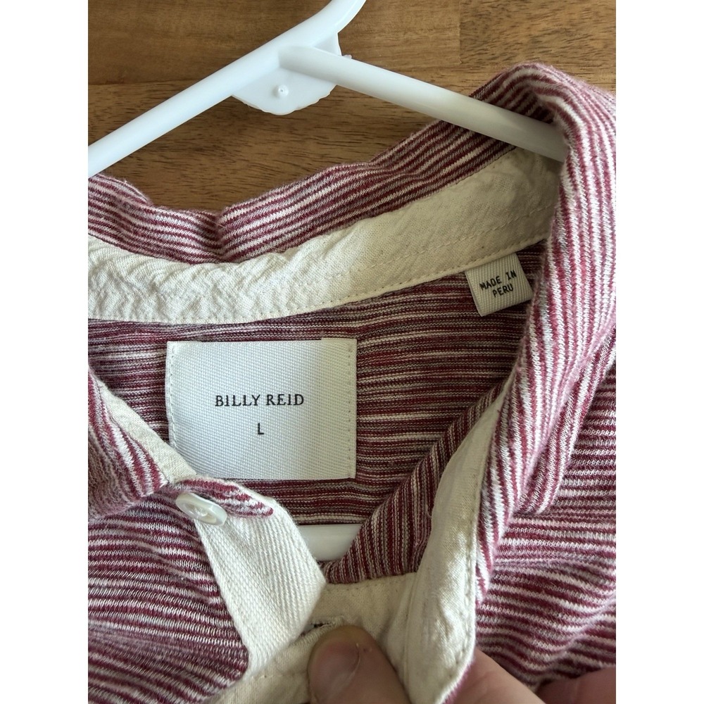 Billy Reid Men's Striped Polo Shirt Red White Short Sleeve Size L Pocket Knit - Picture 3 of 5